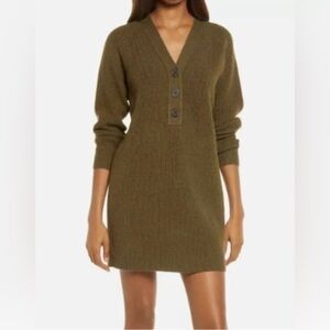 Madewell Henley Sweater Dress in Olive Green